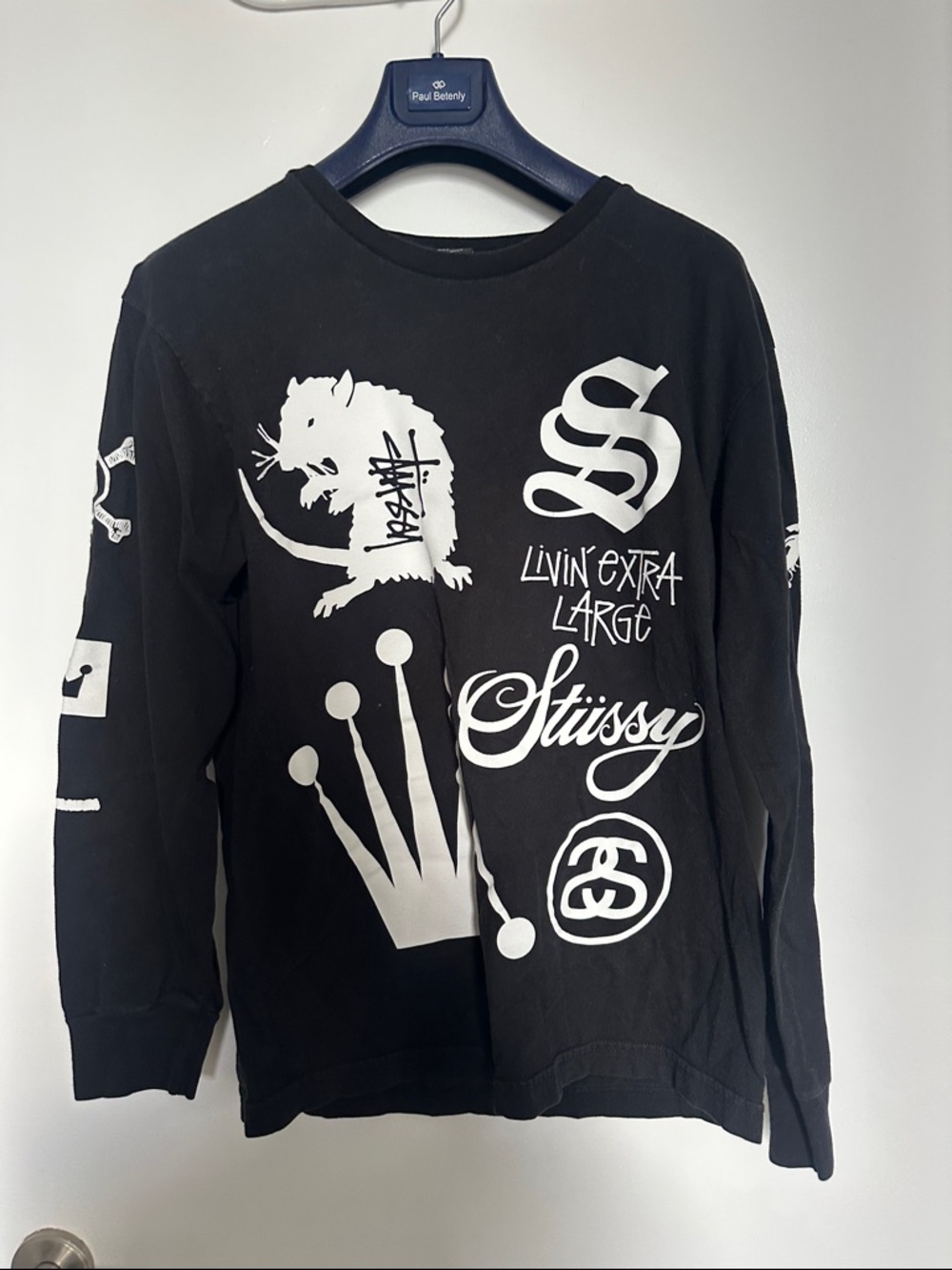 Stussy Black Crewneck Tee with White Script Tag